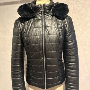 Morgan de Toi Quilted Black Puffer with Plush Collar